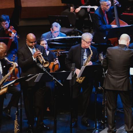 Soloists Tim Warfield, Terell Stafford, Dick Oatts and Bruce Barth perform with the Temple University Studio Orchestra, conducted by Jose Luis Dominguez