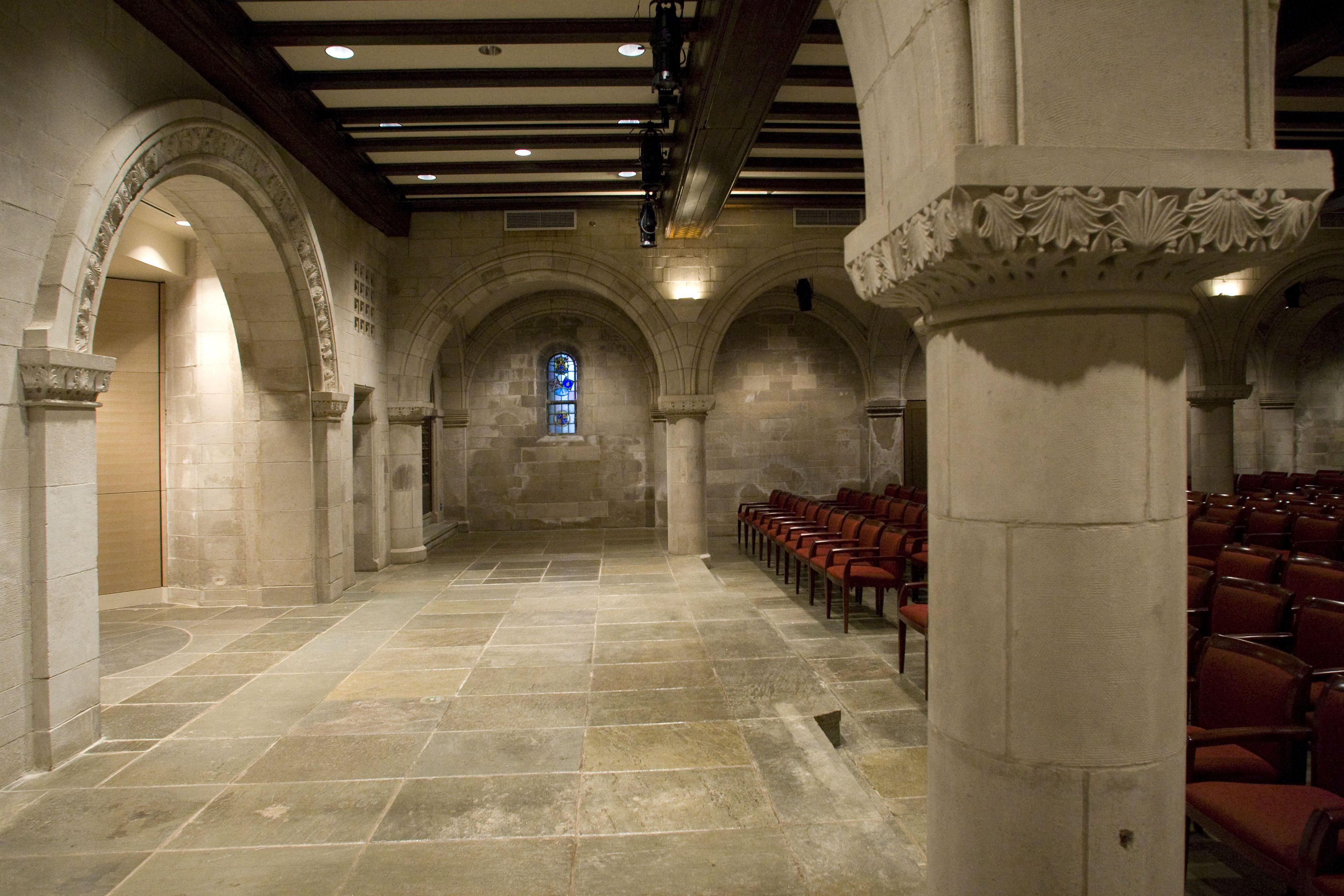 Small gray stone stage with arch 