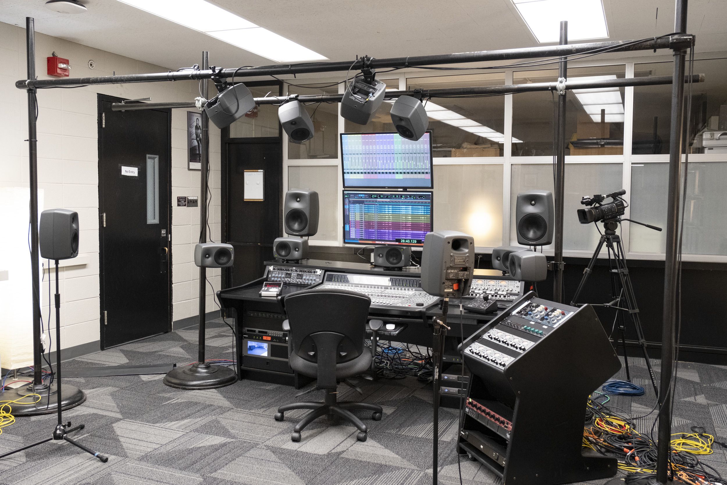 Dolby Atmos sound system setup in studio