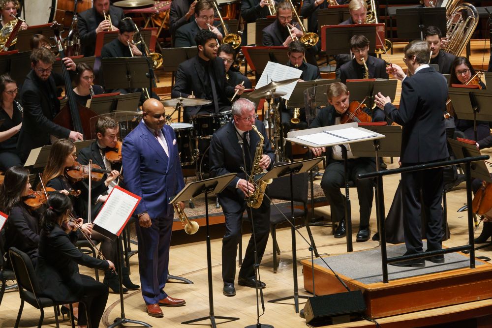 Trumpeter Terell Stafford and saxophonist Dick Oatts perform in concert with the Temple University Symphony Orchestra and Jazz Band.