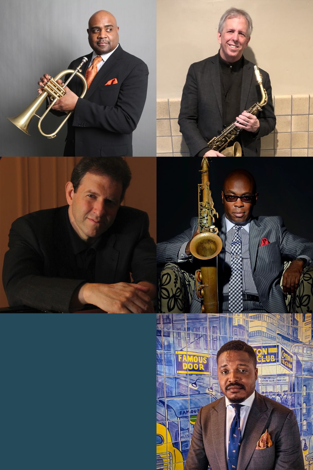 Collage of five images of instrumentalists 