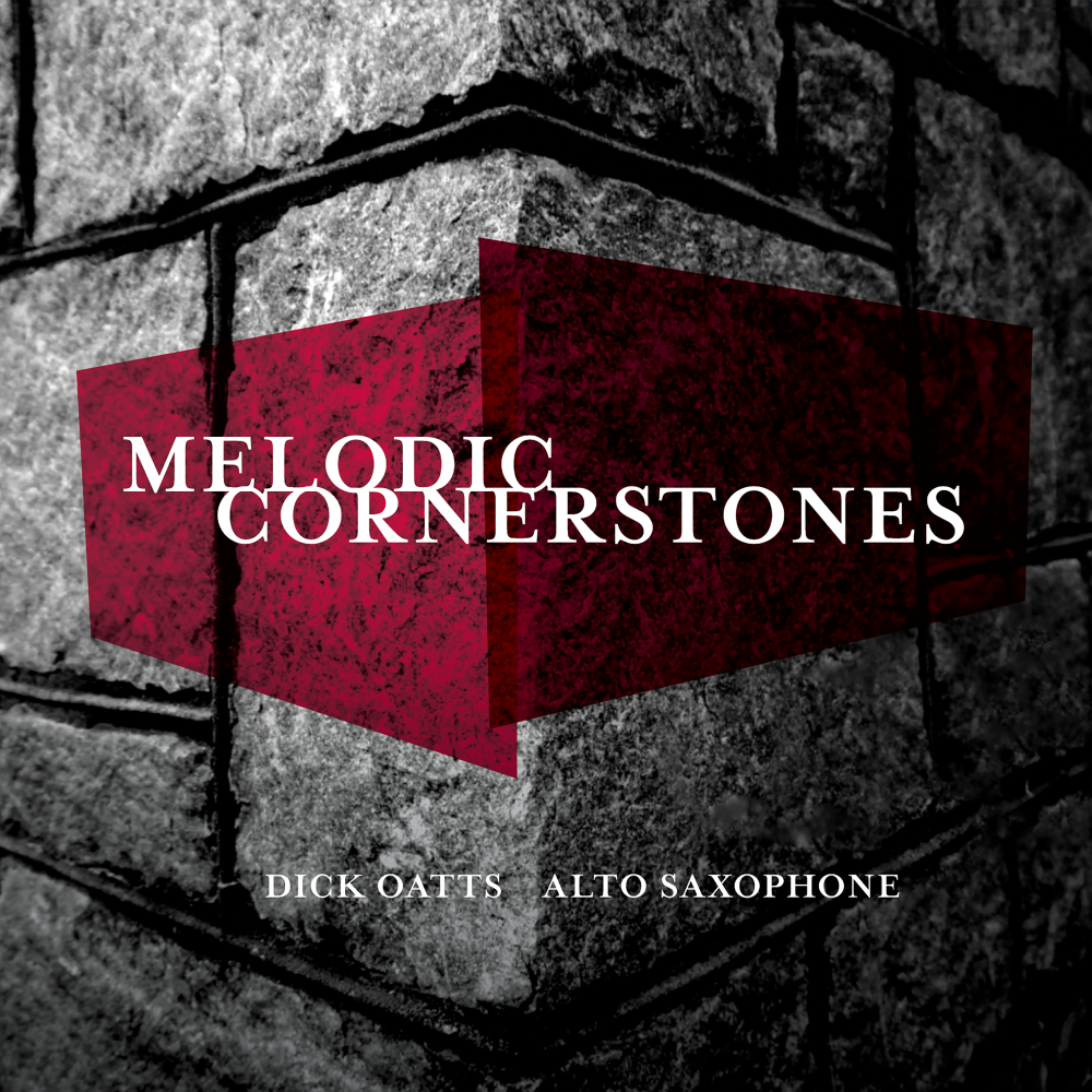 Album cover image with black and white image of building cornerstone and the title "Melodic Cornerstones"