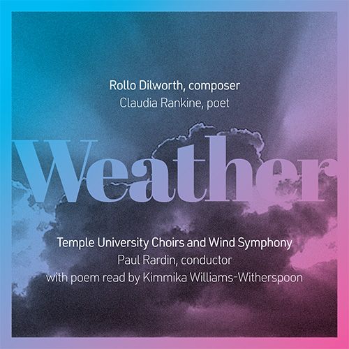 album cover featuring storm cloud image shaded in blues and pinks with the title Weather in the center