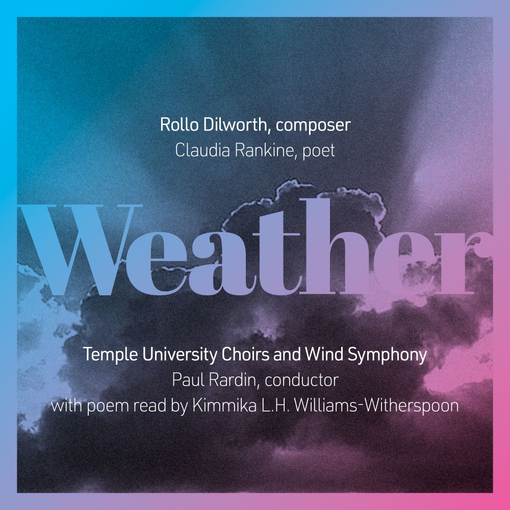 album cover featuring storm clouds shaded in blues and pinks with the title "Weather" overlayed in the center.