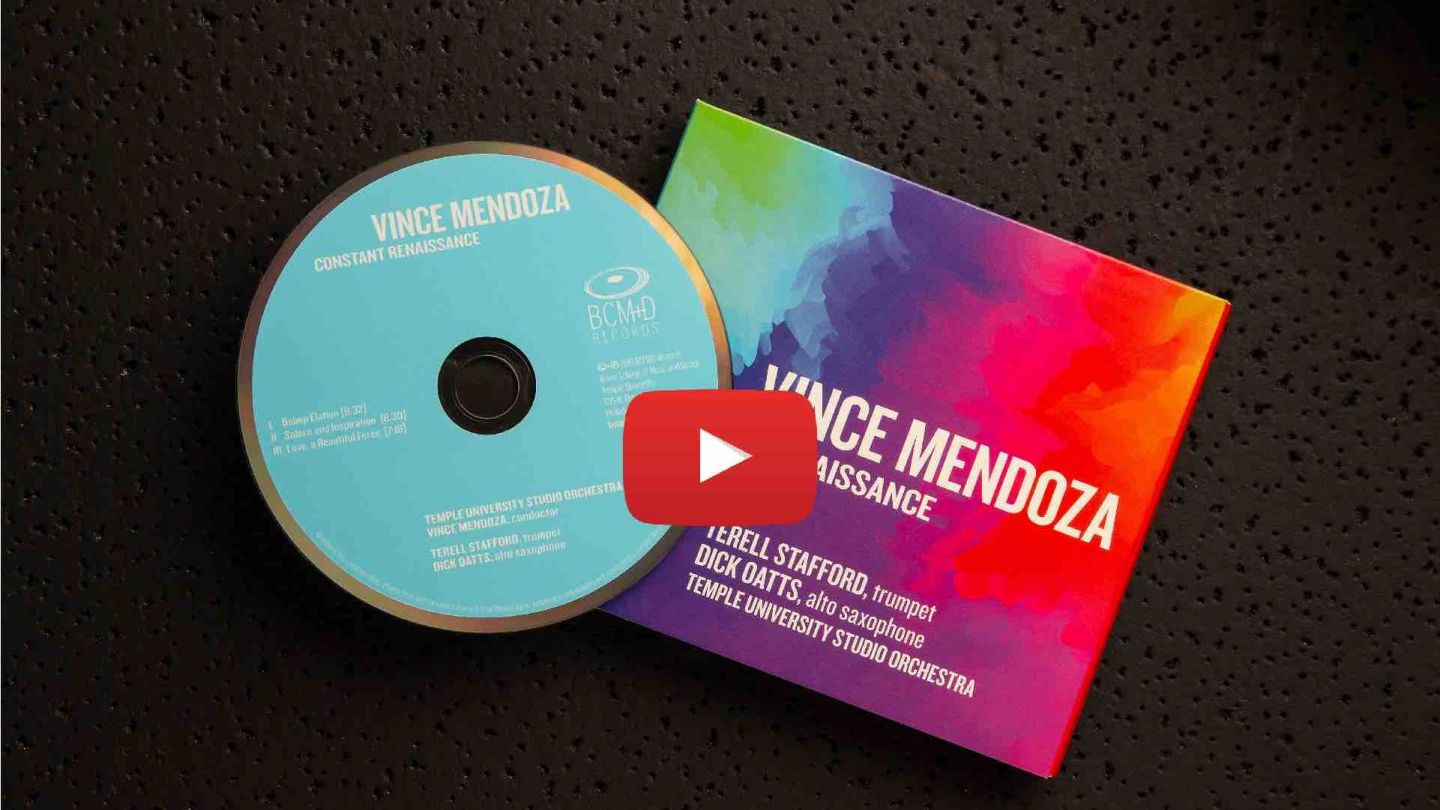 Black background with Vince Mendoza CD and artwork (still of youtube link)