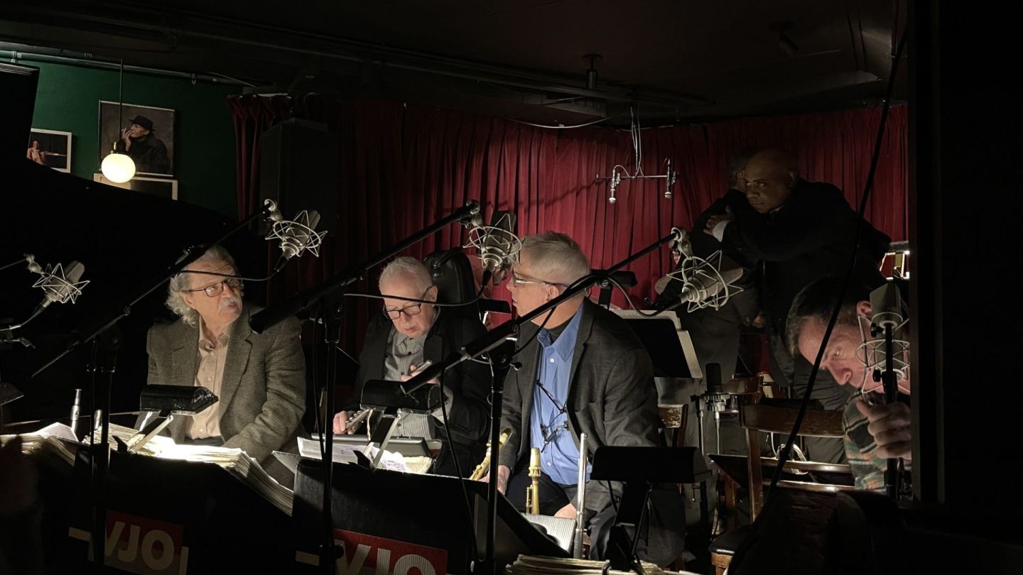 Vanguard Jazz Orchestra members getting ready to perform at the Village Vanguard
