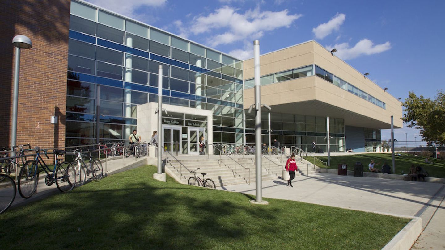 Photo of building entrance with large windows