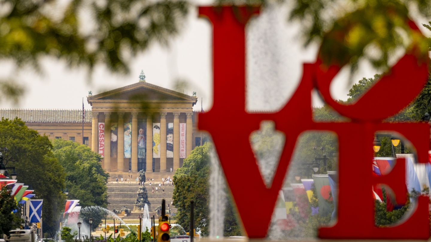 Stock photo of Philadelphia LOVE statue and art museum
