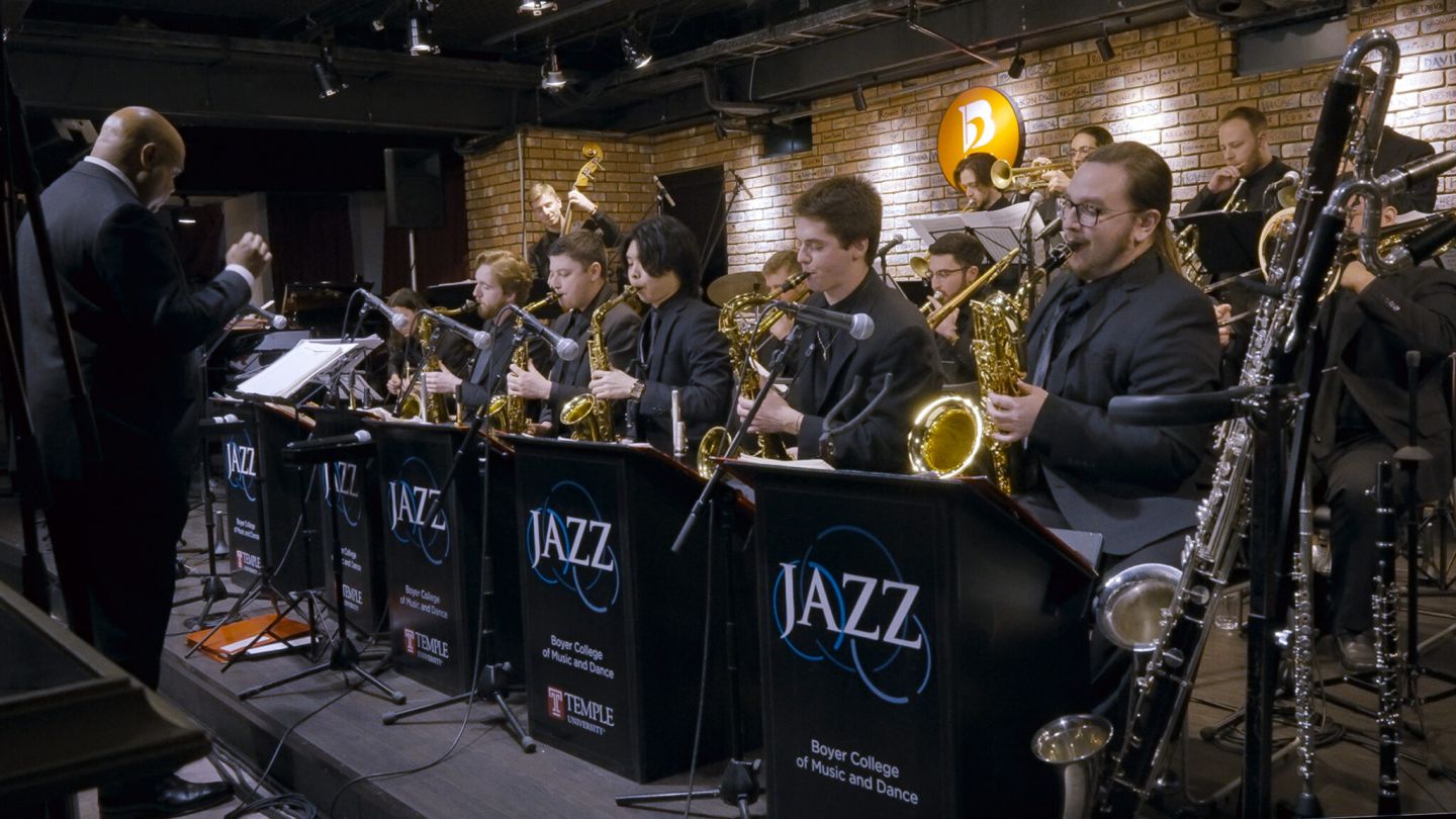 Photo of jazz band performing in a club